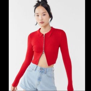 UO Cropped zip through knit sweater